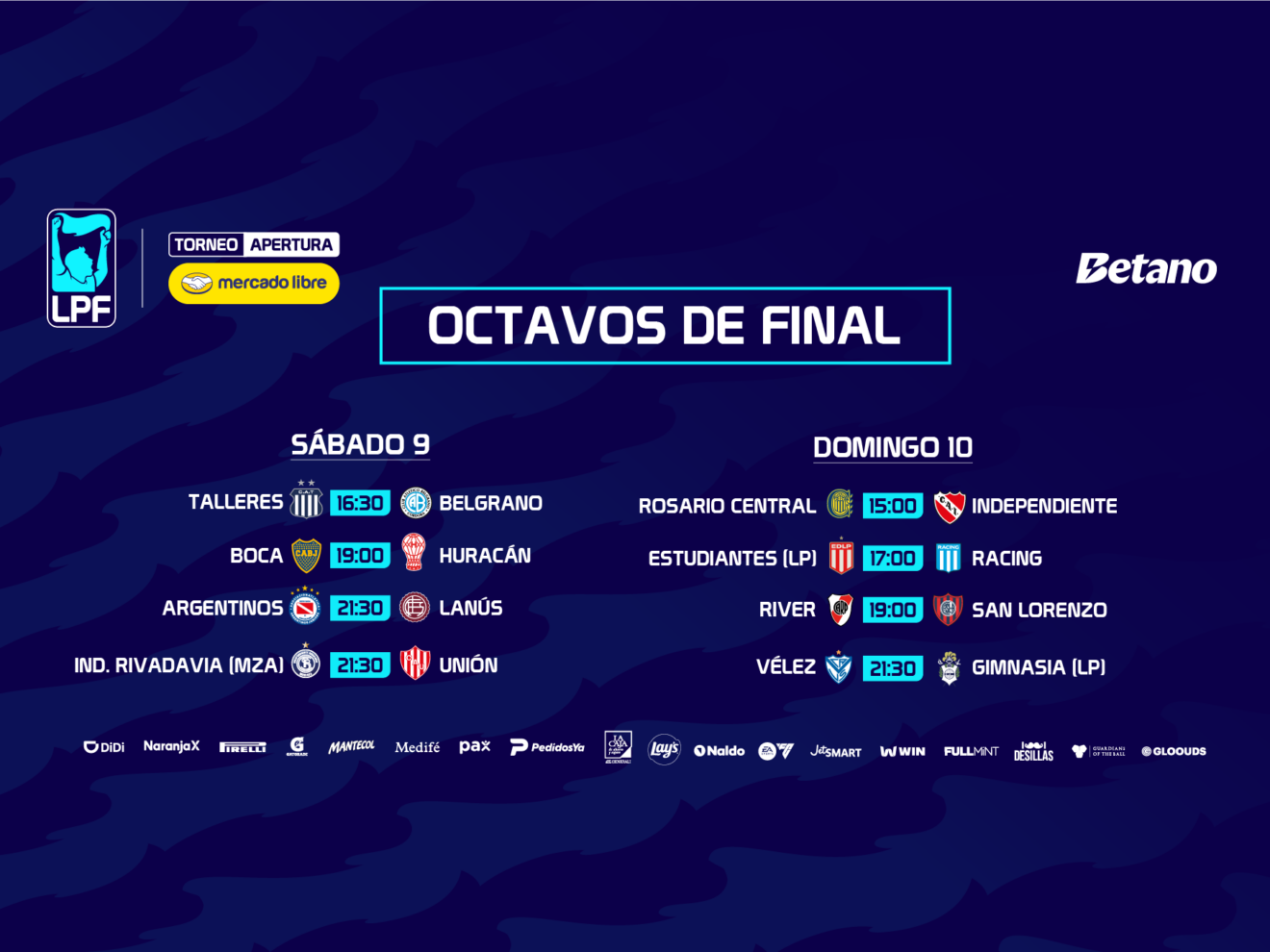La AFA confirmó los horarios de los octavos de final del Torneo Apertura.